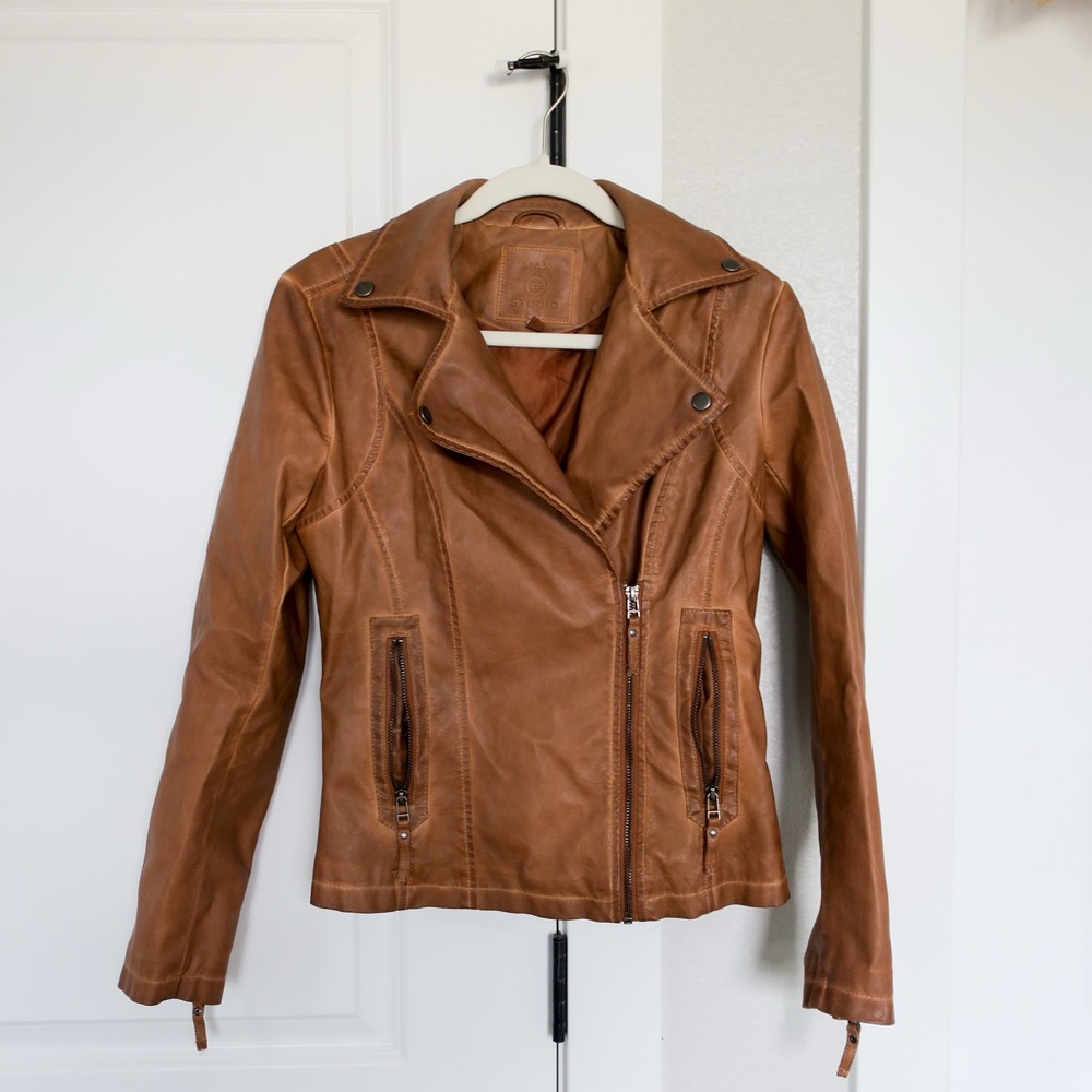 Max Studio Tan Leather Jacket XS
